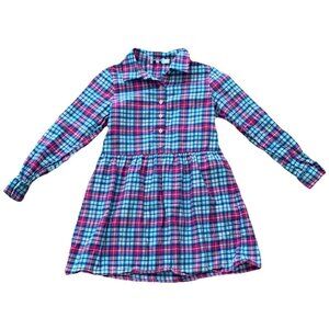 Vineyard Vines Flannel Button Pink Blue Plaid Dress Girl’s Size 8 Long Sleeve